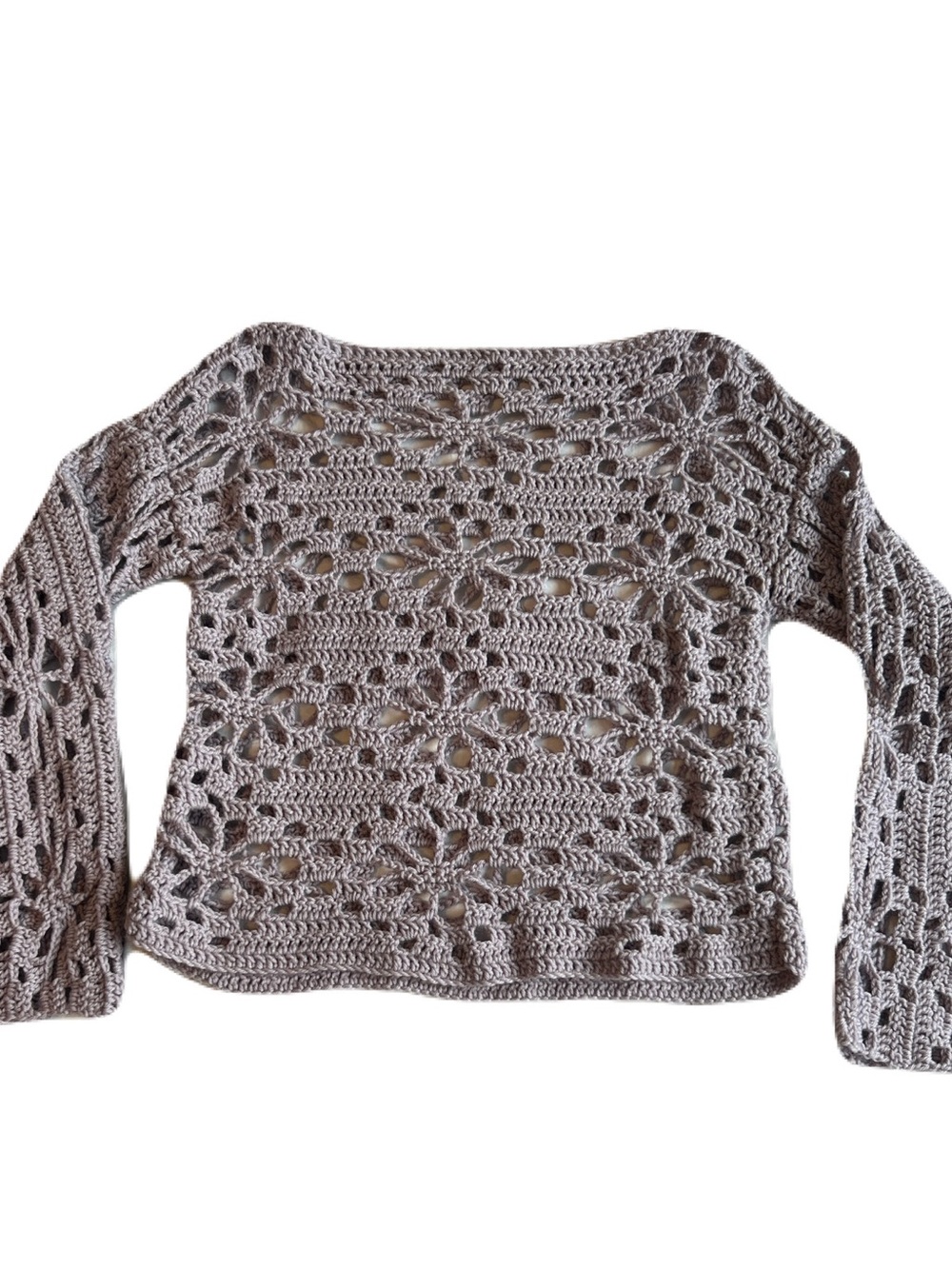 Hand Crafted Lavender Crochet Open-Stitch Pullover